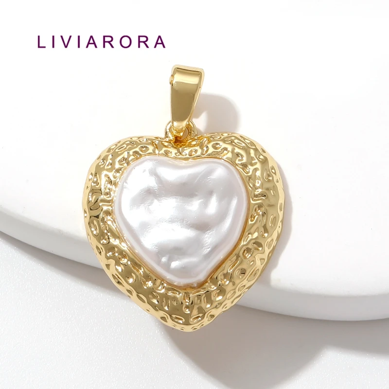 1/2/3Pcs 18K Gold Plated Brass Textured Hammered Heart Pendant,Baroque Imitation Pearl Heart Charms For Jewelry Making Finding