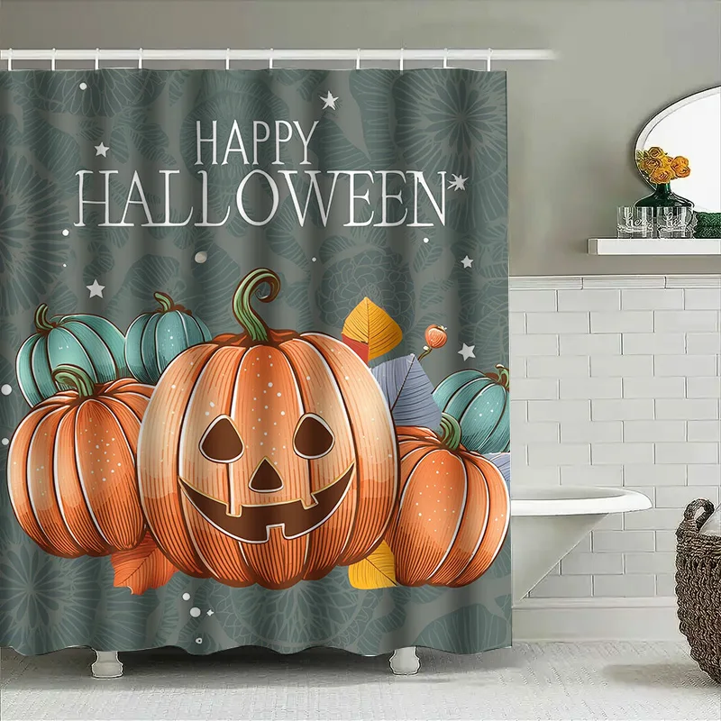 

Занавеска для душа Tuniu с тыквой на Хэллоуин, милый оранжевый фонарь Jack-o'-Lонарь с зелеными листьями, декоративная занавеска для ванной комнаты