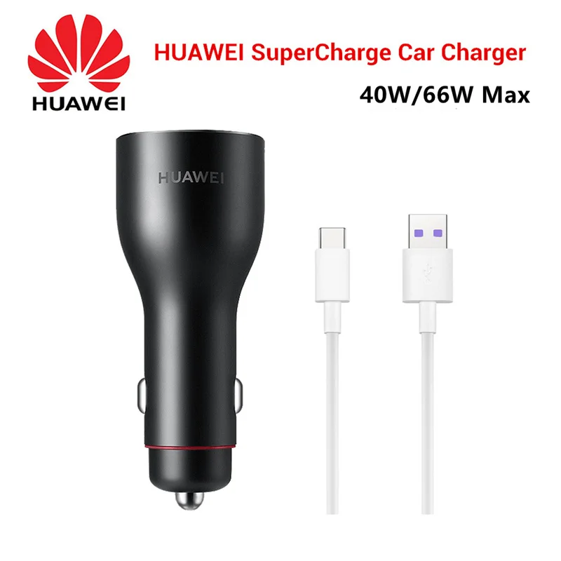 Huawei SuperCharge Car Charger 66W/40W Max Super Charge Adapter Double USB 5A Type-C Cable For Huawei/iPhone/Samsung