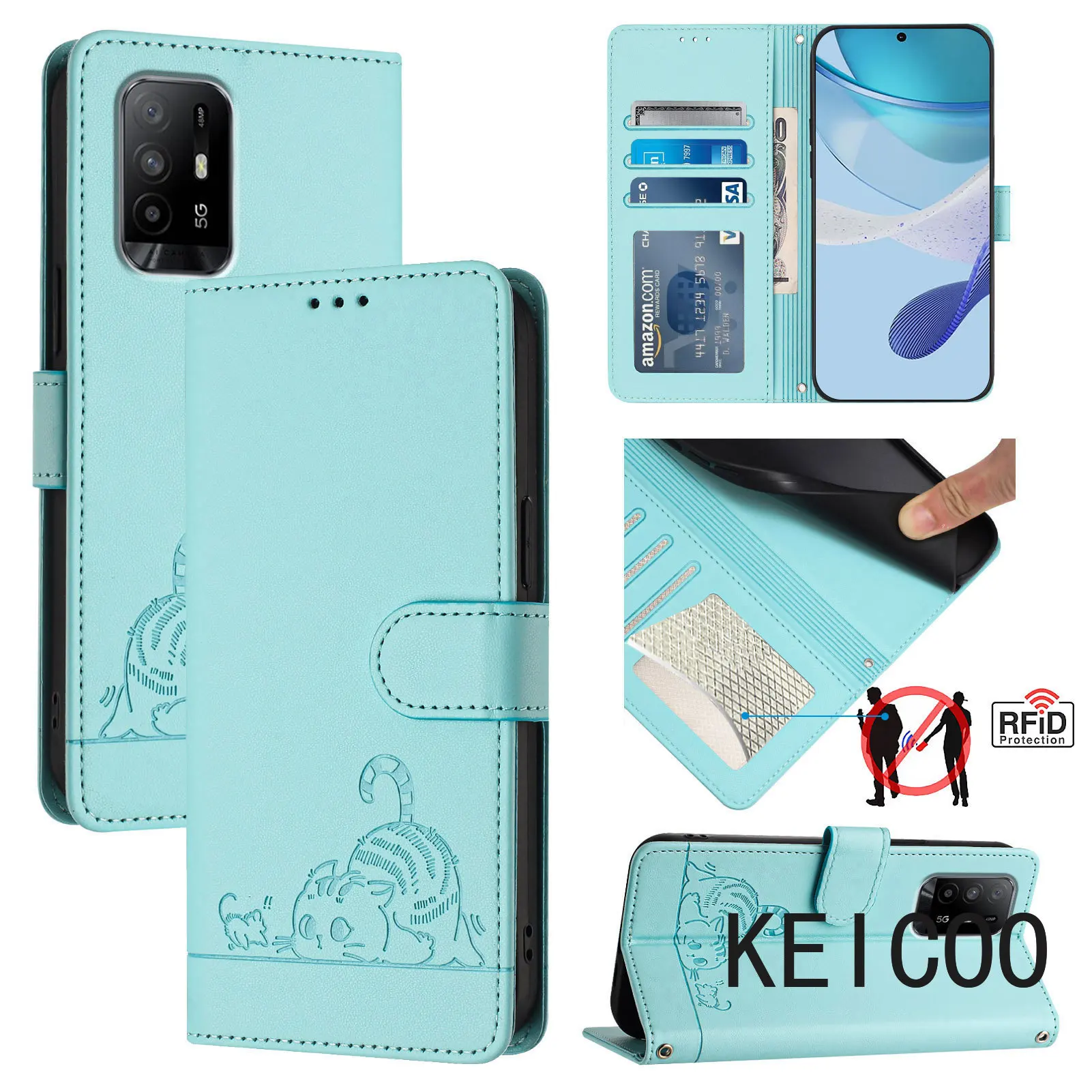 Kitten Cover for Oppo Reno A74 F19F F17 A73 A93 4 4F 19S A9S A95 6 Lite 2022 2020 4G Totally Protection Shell Multifunction Case