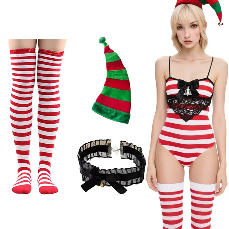 

PESENAR Женский рождественский костюм Миссис Санта-Клауса, нарядное платье Санта-Эльфа, наряд Миссис Клаус, красный костюм с шляпой, поясом, ожерельем, чулок