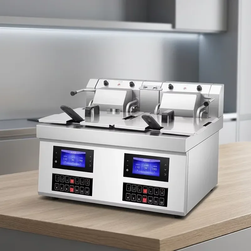 3KW Commercial Electric Deep Fryer 8L+8L Dual Tank Stainless Steel Countertop Frying Machine with Basket Overheat Protection