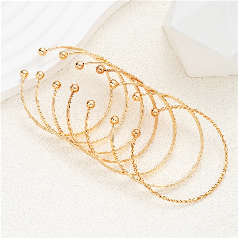 7Pcs/Set Punk Vintage Gold Color Bangles For Women Star Heart Twist Exaggerated Classic Charm Bracelet HipHop Fashion Jewelry image 6