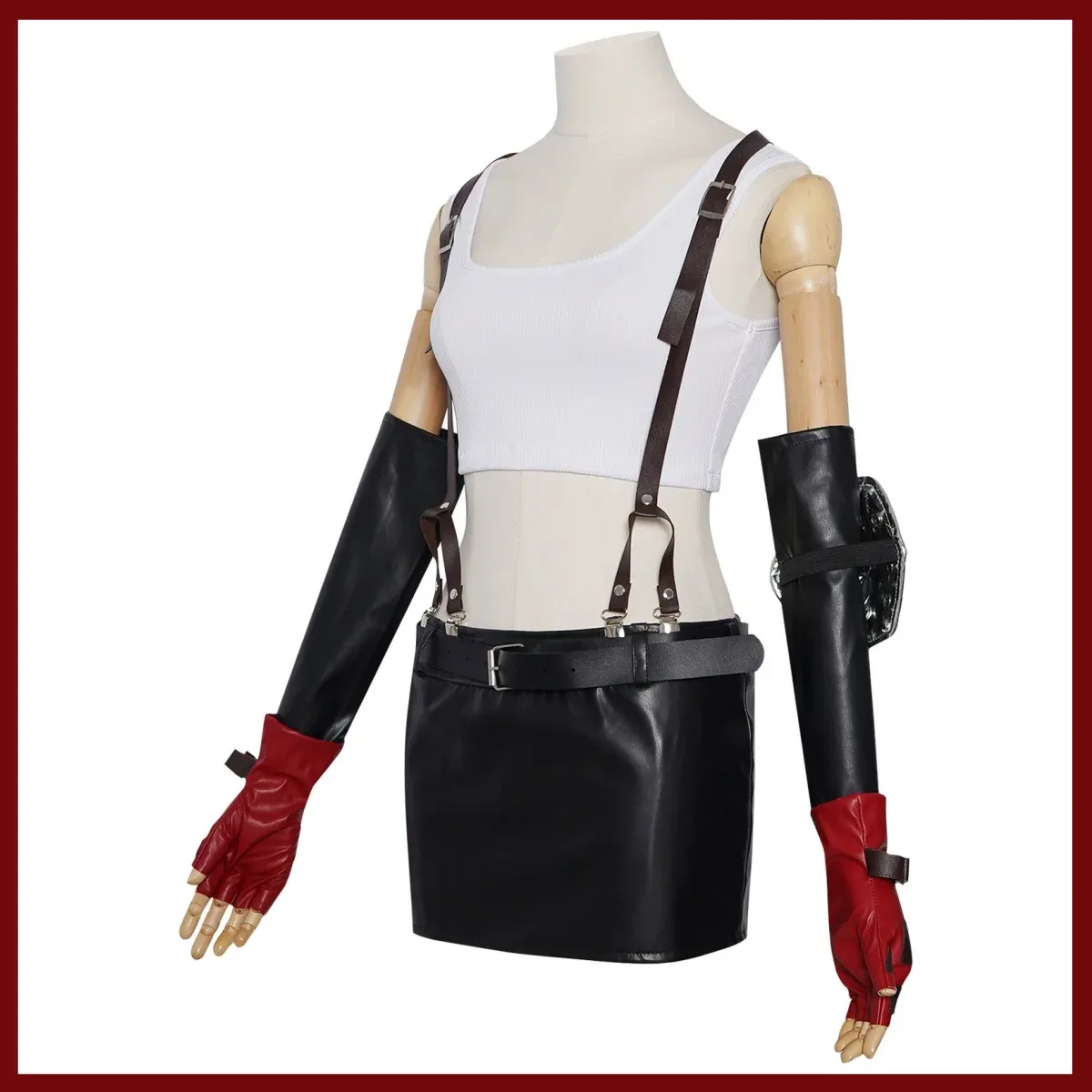 Juego Final Fantasy VII Remake Tifa Lockhart disfraz de Cosplay ajustado negro PU mujer falda Sexy Tops peluca traje de fiesta de Carnaval