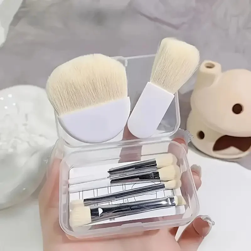 6 pçs mini pincéis de maquiagem conjunto com caixa portátil cosméticos pó fundação blush mistura corretivo compõem pincéis ferramenta de maquiagem