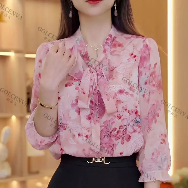 

Fashionable Chiffon Shirt, Floral Western Style Loose Belly-covering Slimming Versatile Three-quarter Sleeve Top