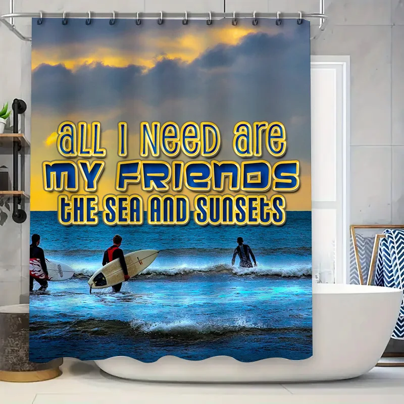

Beach Bathing Shower Curtain Waterproof Fabric Ocean Waves Design Personalized Home Decor Shower Curtains for Bathroom