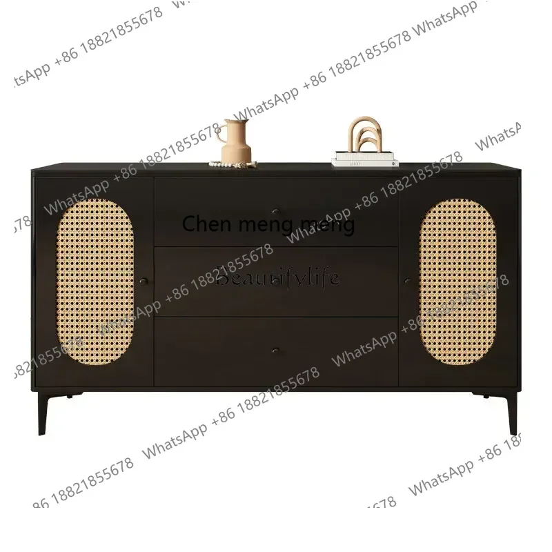 

New Arrivals Solid wood dining side cabinet Modern simple storage close cabinet Retro style black cabinetss 7304