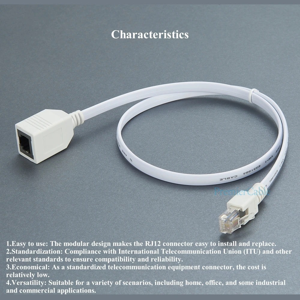 Cabo de extensão macho para fêmea, Flat Cord, RJ12, 6P6C, RJ12