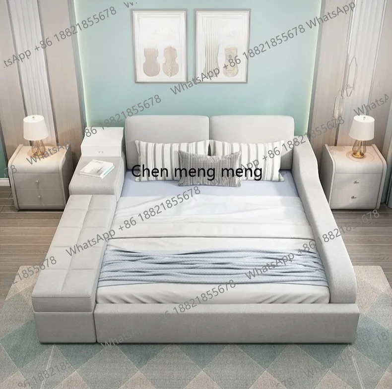 

Tatami Double Bed Tech Fabric Storage Wedding Bed Master Bedroom Frames King Size Queen Headboard Luxury Furniture