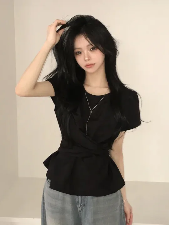 Fashionable Chic Waist-Cinching Belted Simple Stylish Small Shirt Korean Style Sweater for Women Spring Autumn Winter Streetwear