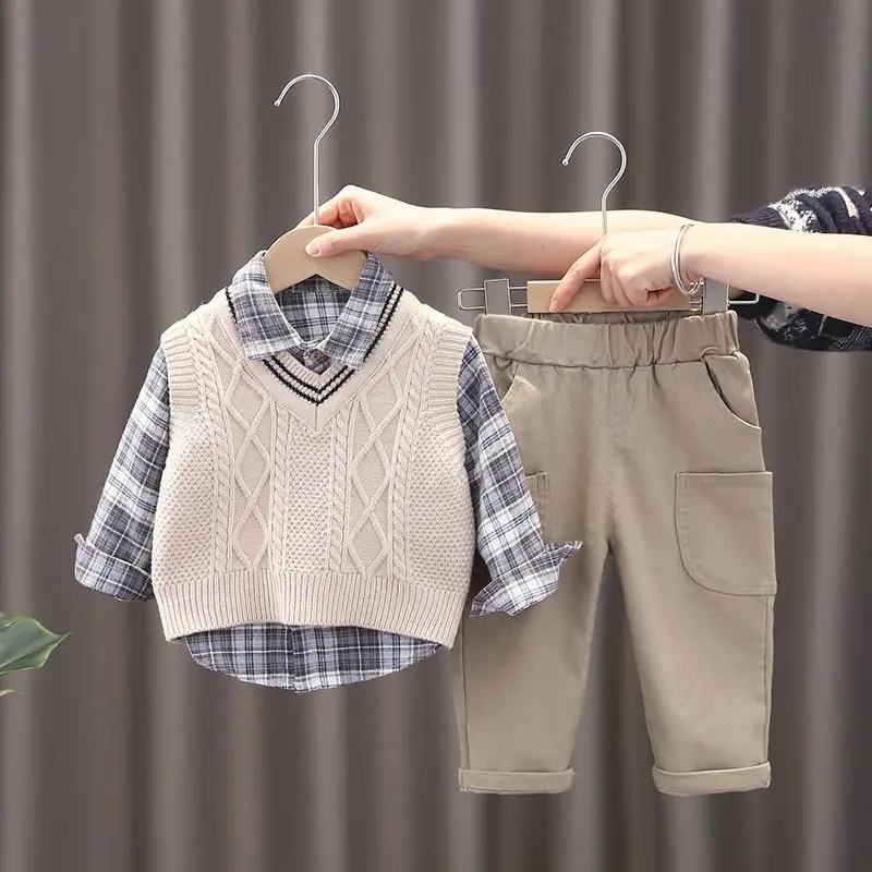 Baby Boys Three-piece Set Clothes Suit Casual Clothing Spring/autumn Fashion Baby  Vest+Shirts+Pantss Cool Autumn