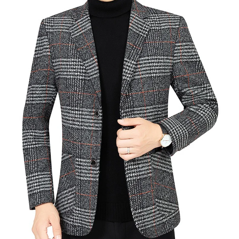 Blazer Man Autumn New Striped Pocket Single-breasted Male Suit Coat Retro Non-ironing Long Sleeve Breathable Men Outerwear