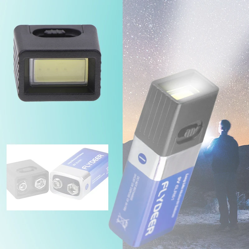 Black 9V Battery Flashlight 9V Mini LED Key Light 6F22 Battery COB Outdoor Lighting Work Light Battery Not Included