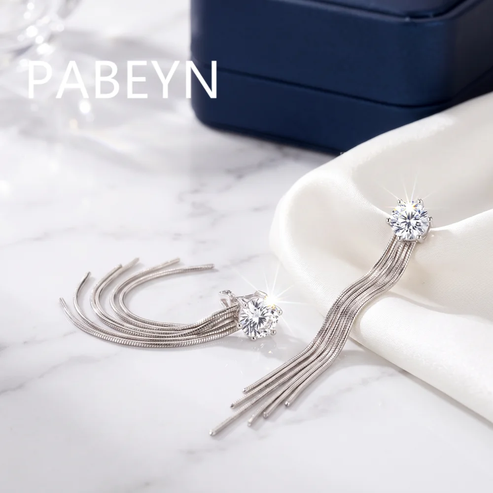 925 Sterling Silver Light Luxury Fashion Temperament Six-claw Zircon Fringed Earrings Birthday Party Anniversary Gift