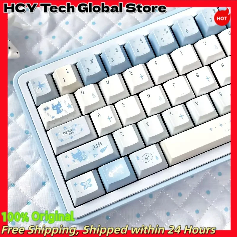 HCY Kawaii Dream Cat PBT Keycaps 5-Side Dye Sublimation MX Cross Stem Keycap Set for 60 65 75 87 104 Mechanical Gaming Keyboard
