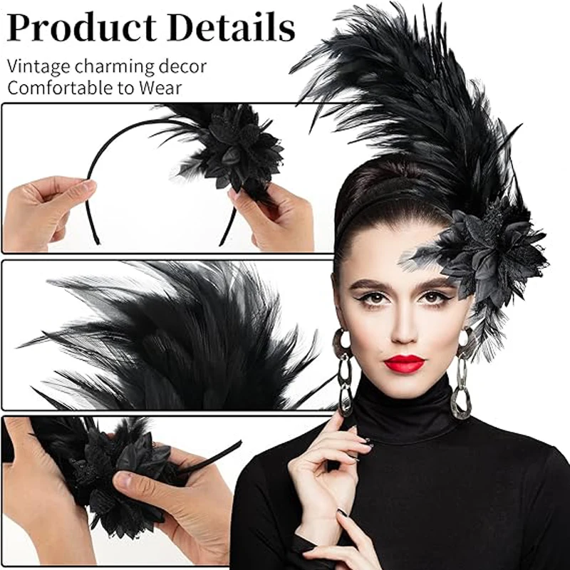 

Women's 1920s Feather Fascinator Headband, Fascinators Hat for Women Tea Party Flower Headpiece Gatsby Derby Hat