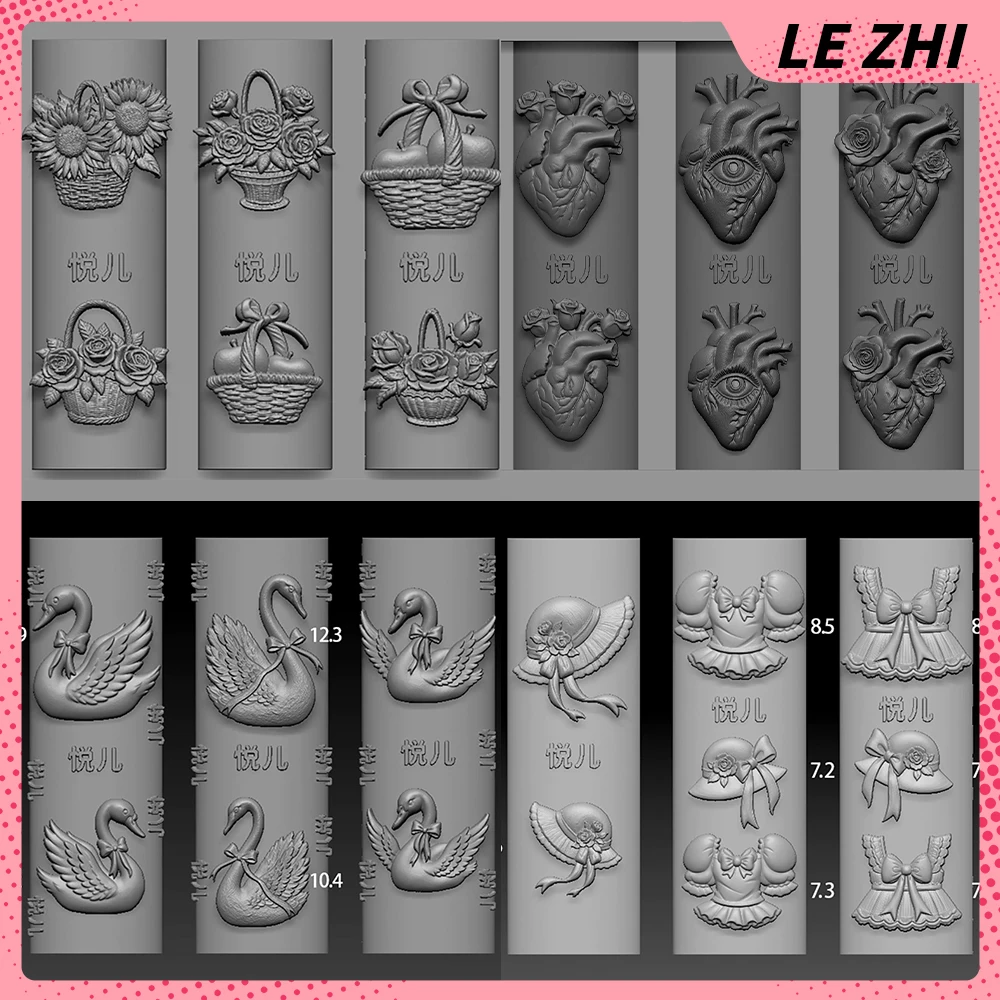 

1Pc Cartoon Rilakkuma Dog Swan Nail Art Silicone Template Mold Bowknot Flower Basket Candle Heart Skirt Nail Art Carving Mold