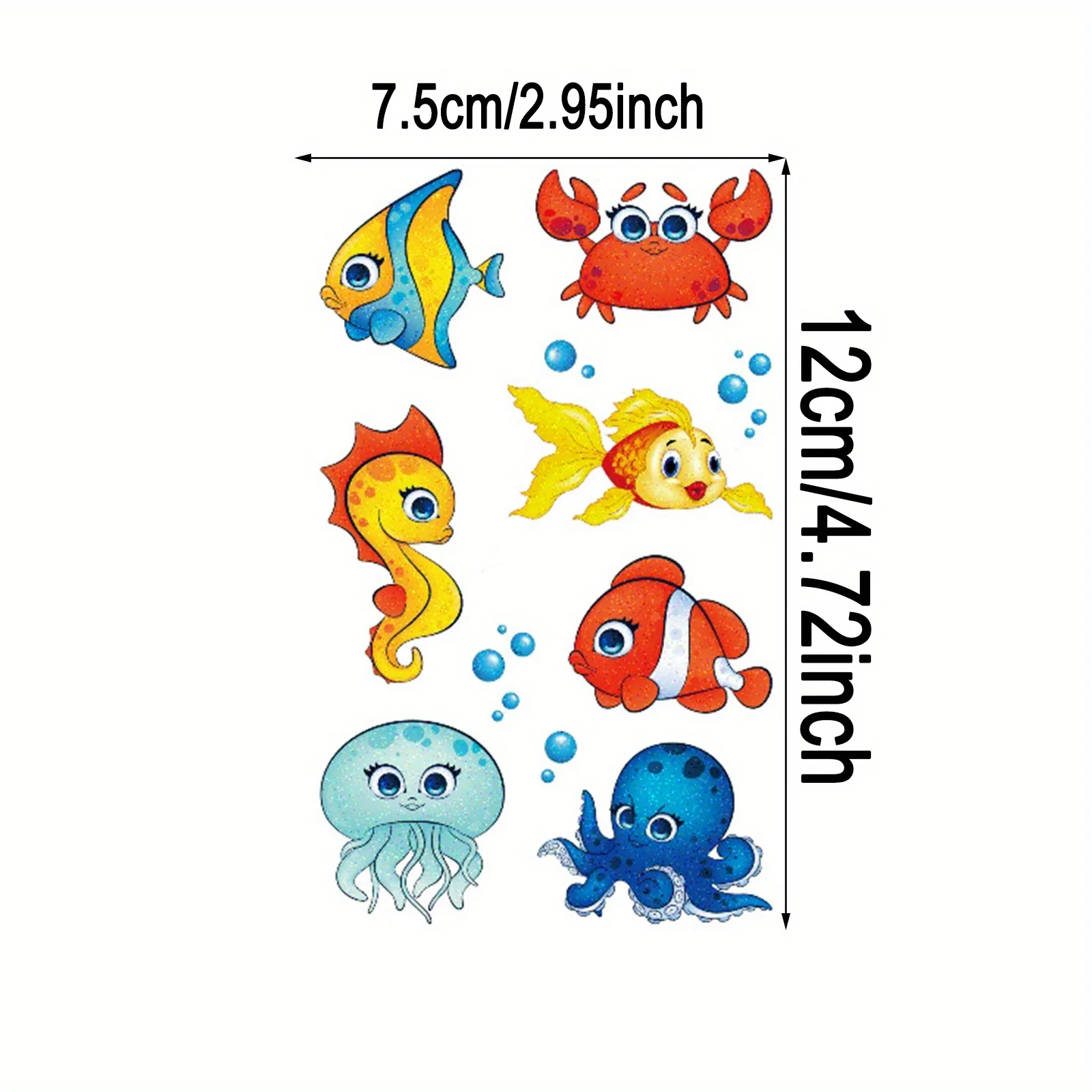 12 Lembar Stiker Tato Glitter Putri Duyung Hewan Laut Stiker Tato Temporer, Desain Lucu Tahan Air Palsu untuk Bawah Air