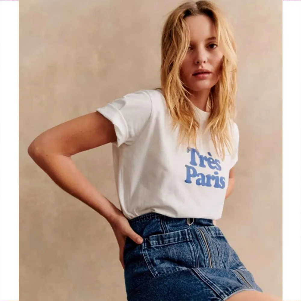 Summer New Arrival Paris Fashoin Letters Printin T Shirts Women White Loose Cotton Short Sleeve Tops Ins Fashion Casual Tees