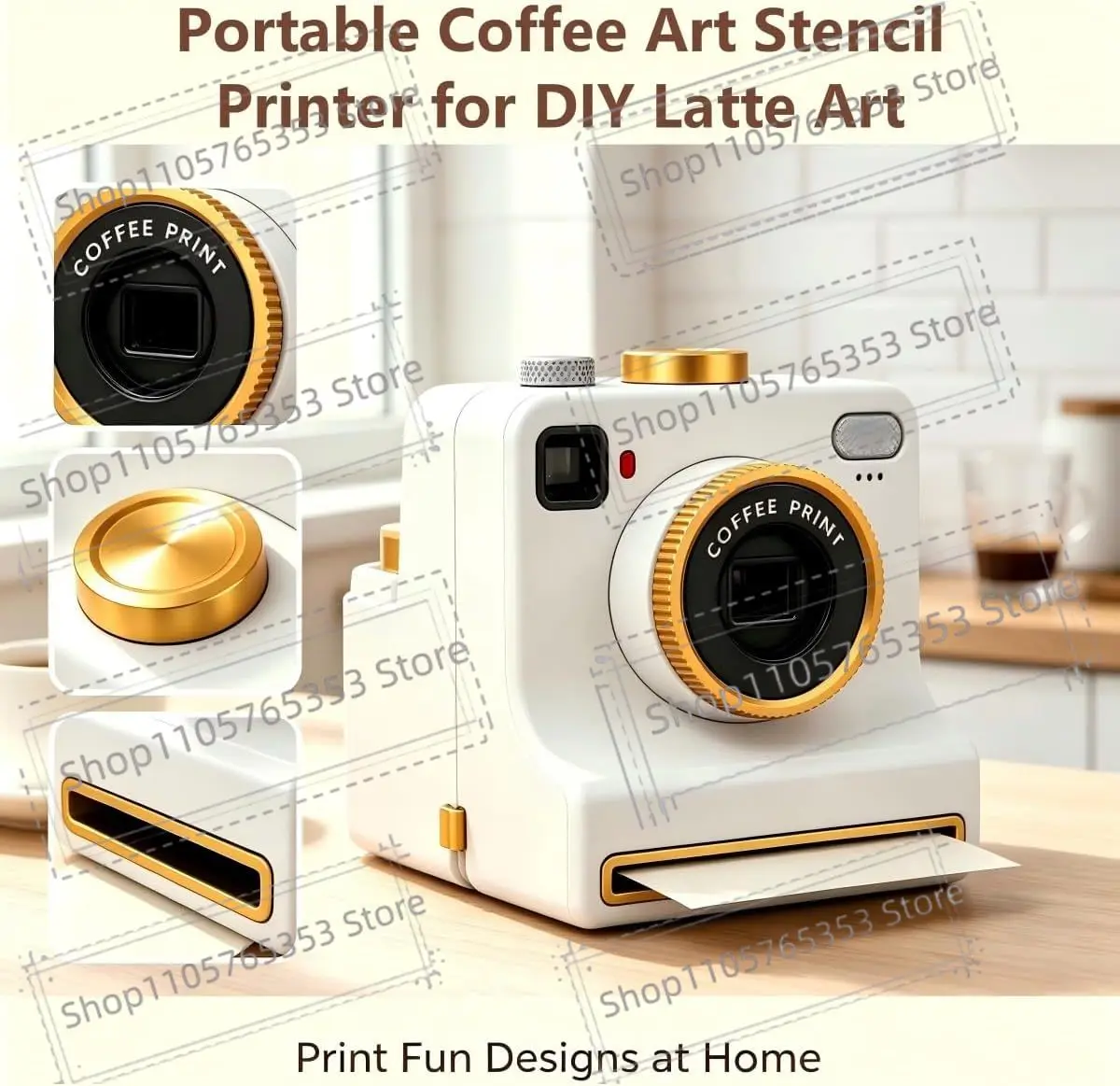 2026 3D Printed Latte Art Camera,One-Touch Coffee Stencil Printer Kit,Press Shutter To Create Latte Art for Cafe