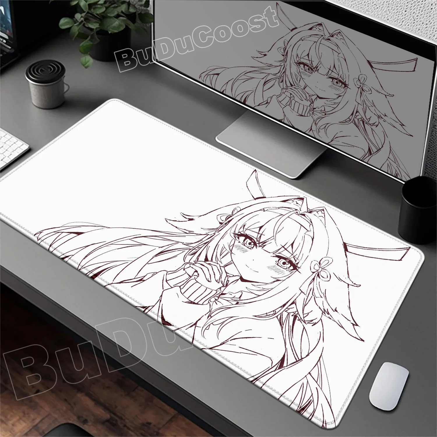 

New Black and White Mouse Pad Anime Girl Gaming Keyboard Pads Gaming Accessories Thickened HD Desk Mat Lock Edge Rubber Mousepad