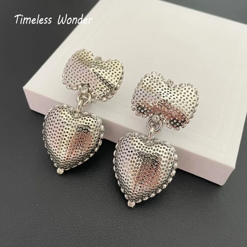 Timeless Wonder Fancy Zircon Bowknot Heart Clip on Earrings for Women Designer Jewelry Luxury Brand Runway Gift Top Rare 3328