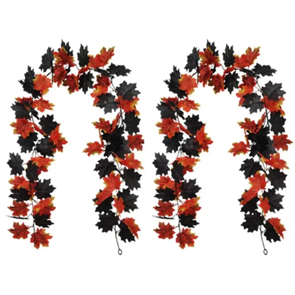 Black Halloween Leaf Wreath Maple Leaf Simulation Simulation Maple Leaf Wall Hanging Silk Flower Artificial Maple Leaves