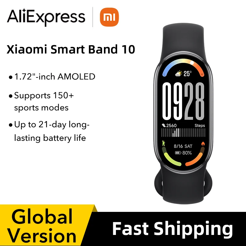 En stock versión Global Xiaomi Smart Band 10 1,72 "AMOLED 150+ modos deportivos transmisión de ritmo cardíaco 5ATM pulsera deportiva impermeable