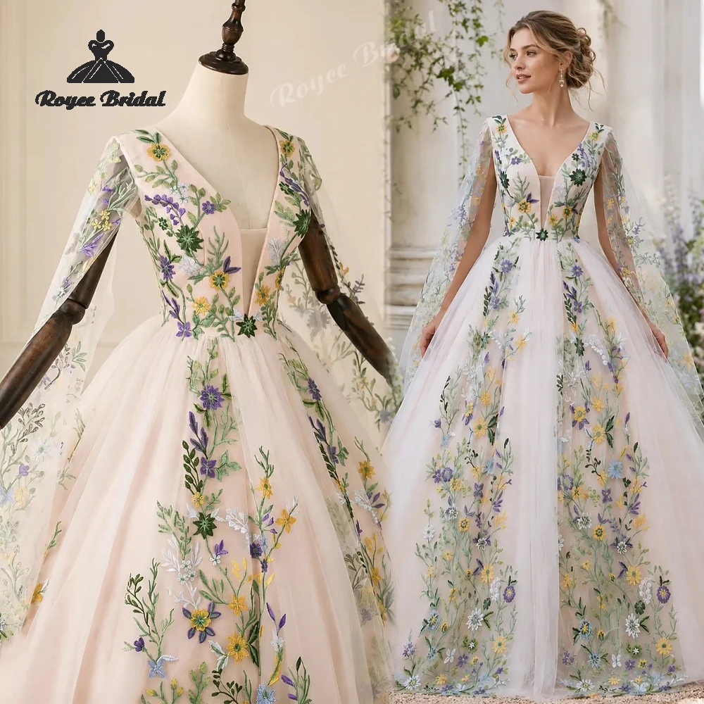 Deep V Neck Appliques A Line Wedding Dresses 2027 Backless Embroidery Bridal Gown Customized Vestido De Novia