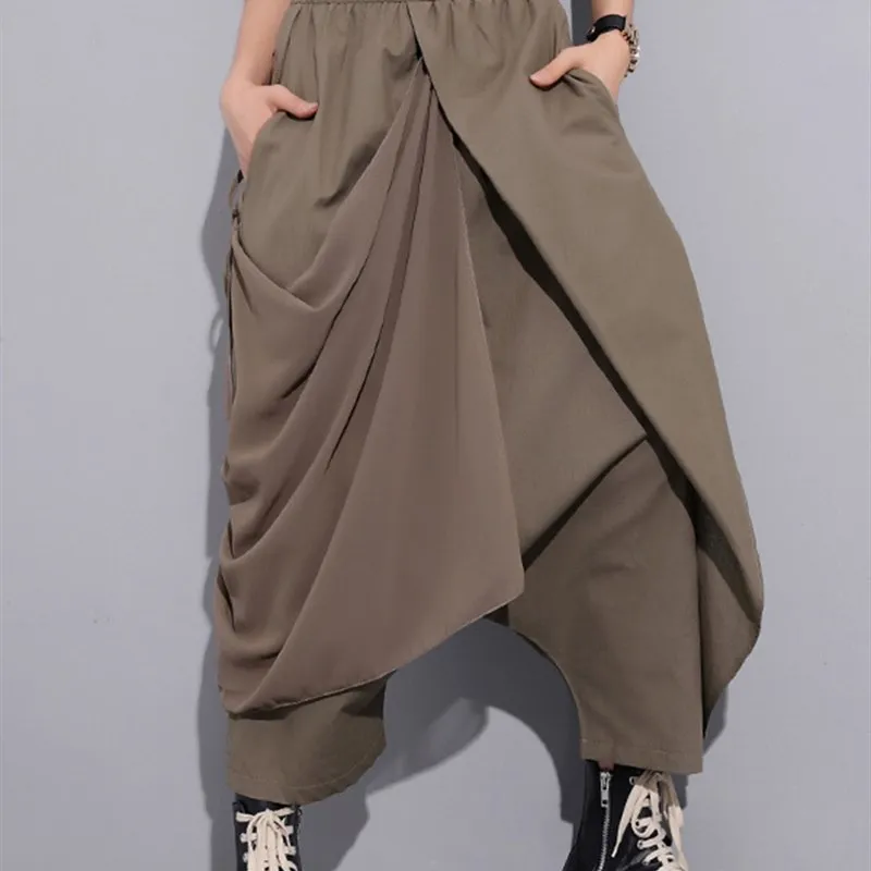 high-elastic-waist-black-irregular-long-harem-pants-ne-casual-sportswear-made-of-rpet-recycled-fabric-for-spring-autumn