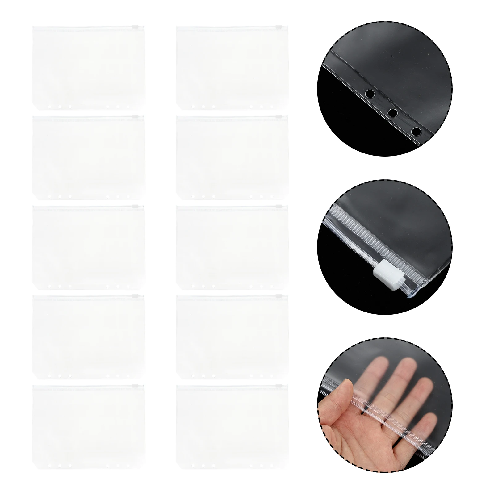 

10 Pcs Transparent Pvc Zipper Binder Inserts Loose Leaf Filing Organizers For Business Cards And Receipts