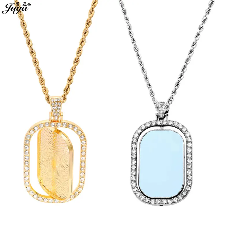 60cm Stainless Steel Chain + 23x37mm HD Sublimation Double Sided Pendant Base For DIY Thermal Transfer Necklace Jewelry Findings