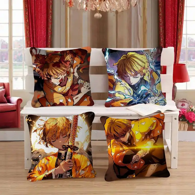 

Anime Characters Agatsuma-Zenitsu Pillow Covers Cartoon Sofa Decorative Home Double-sided Printing Short Plush Cute Cushion