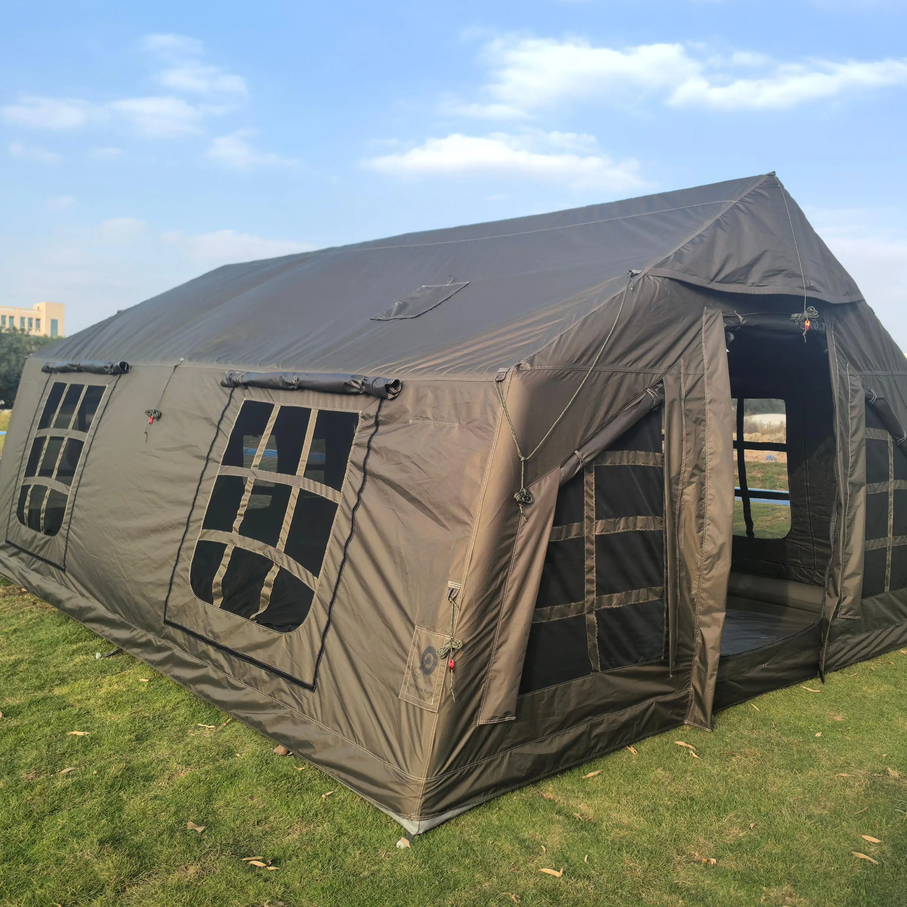 Customized Large Inflatable Cotton Camping Tent Four-season Waterproof Quick Opening Portable Dark Green 2 Side Canvas Door Air