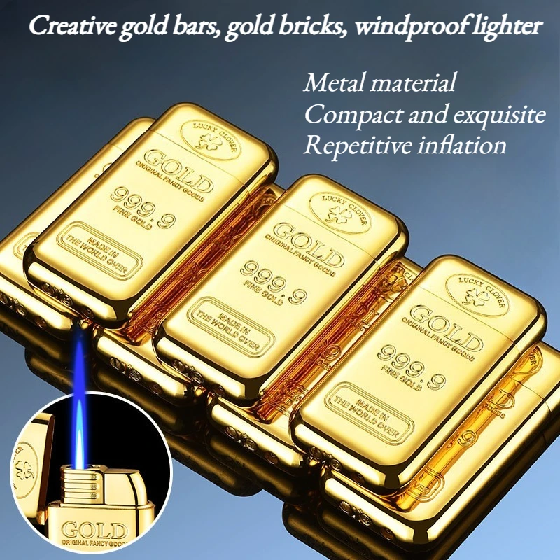

Creative Gold Bar Anti-weathering Lighter Made of Metal with Circular Inflation Feature High-end Men's Business Lighter