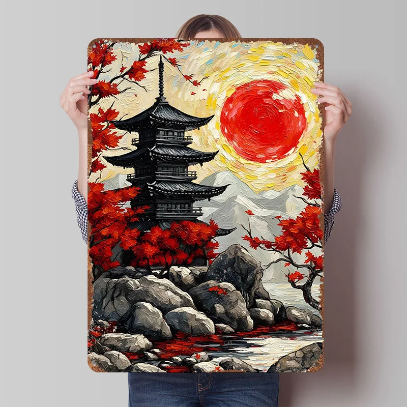 Japane With Red Maple Leaves Printed Poster Customized Retro Wall Art Vintage Metal Tin Signs for Living Room Decorations House