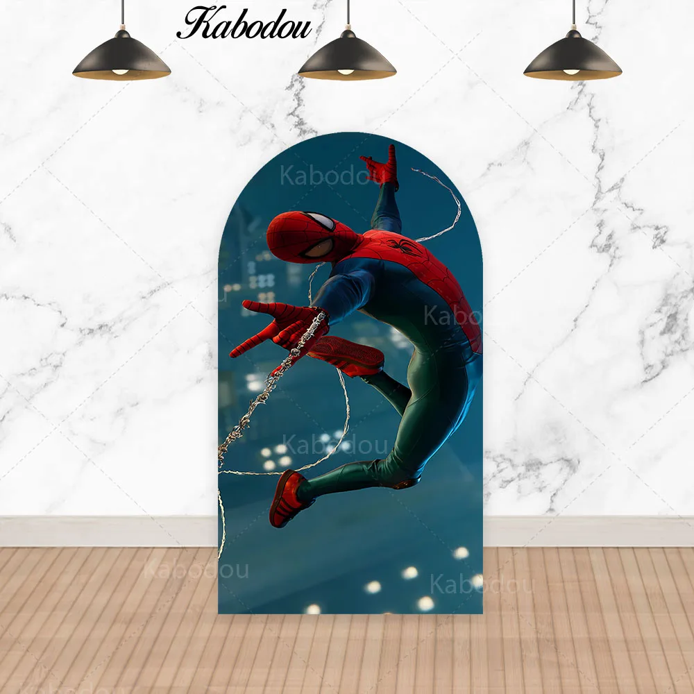 Imagem -04 - Marvel Spiderman Arch Backdrop Parede Arqueada Boys Birthday Party Disney Superhero Tema Fotografia Fundo Photo Studio