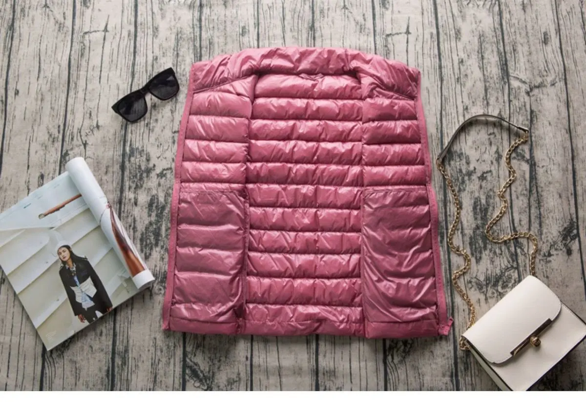 Spring Autumn Women Lightweight Puffer Jacket White Duck Down Vest Warm Winter Slim Sleeveless Waistcoat Female Portable Outwear