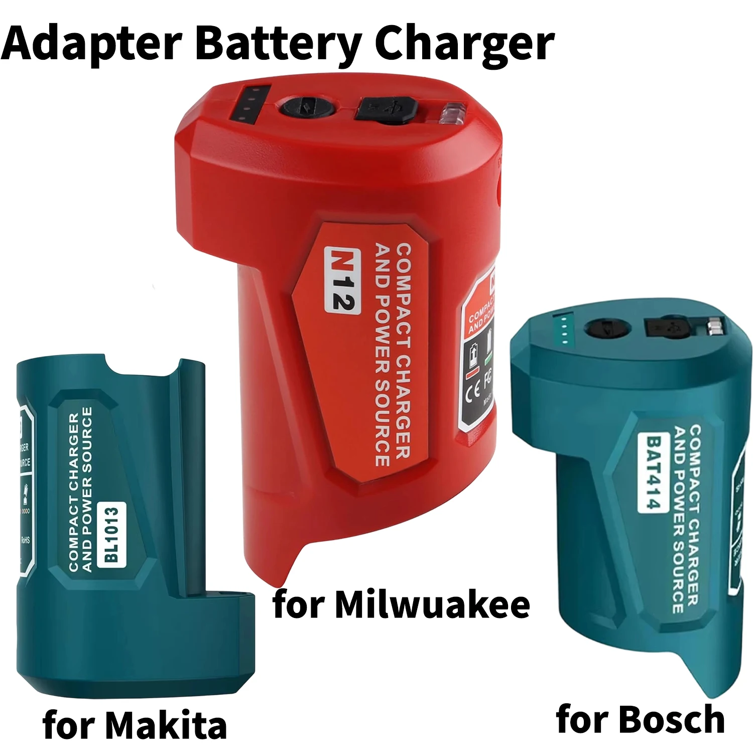 Powilling 12 V Power Source Adapter for Makita/Bosch/Milwaukee Fast Charger Replacement for Heated Jacket with USB & Type-C port