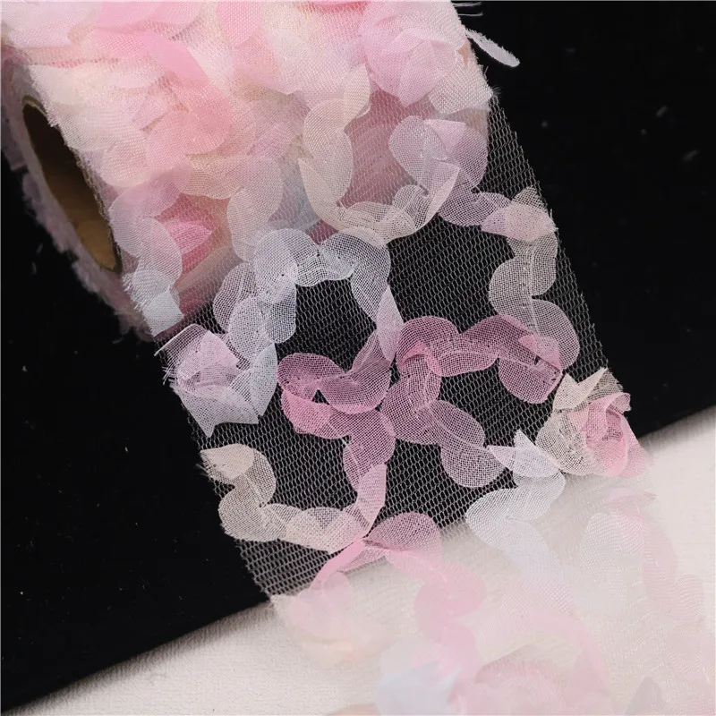 6cm 12cm 2Yards Colorful Simulation Flowers Tulle Mesh Ribbon Embroidered Mesh Ripstop Ribbon DIY Craft Tutu Bowknot Accessories