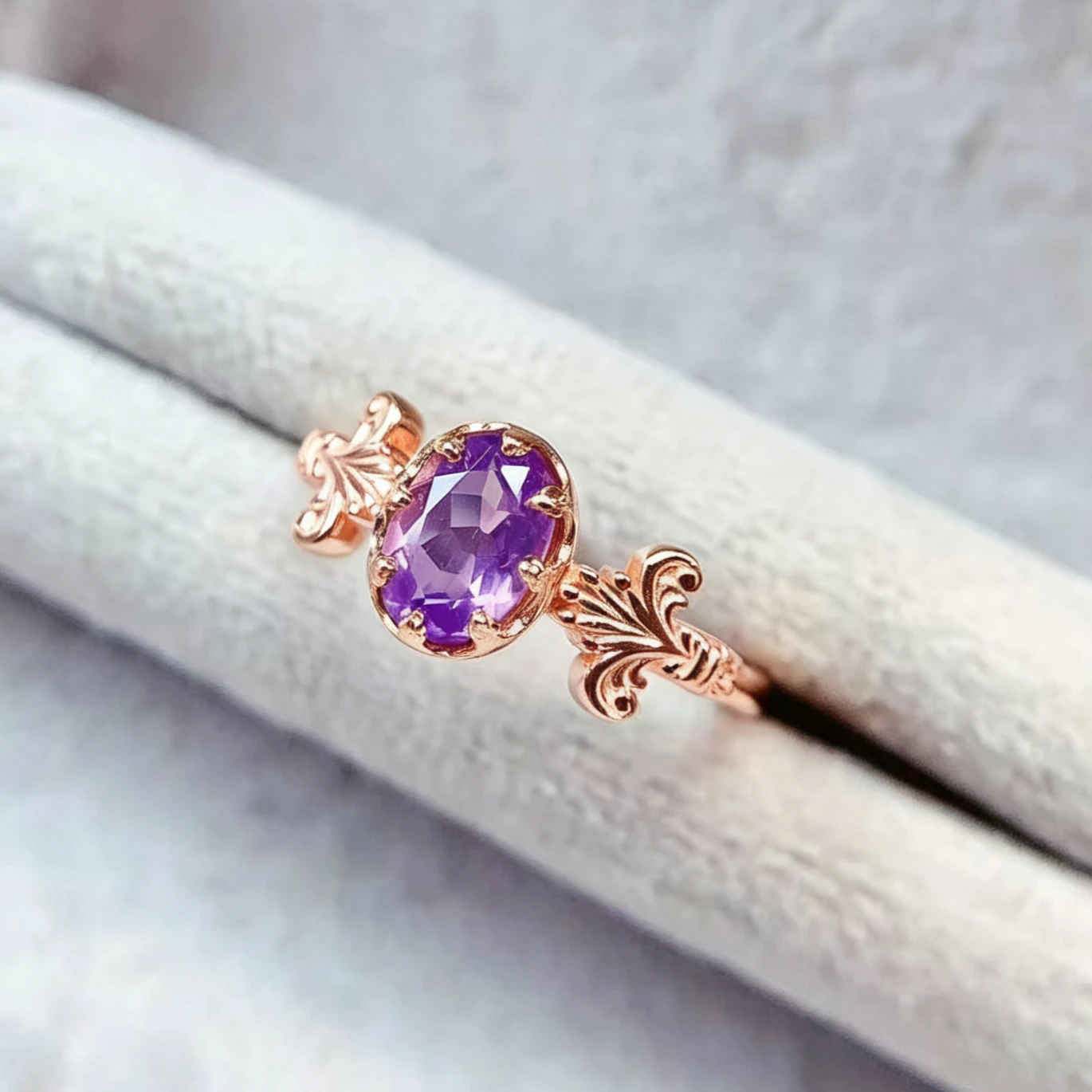 925 Silver Amethyst Ring 5x7mm 0.7ct Natural Amethyst Jewelry 18K Gold Plated Silver Crystal Jewelry