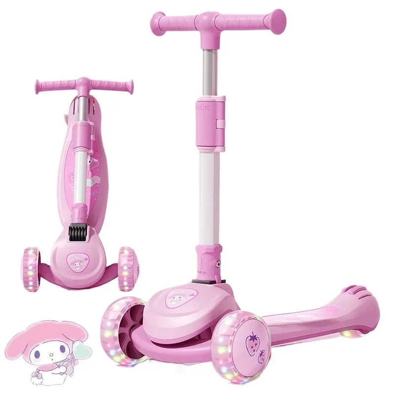 Kuromi Anime Kawaii Sanrio Baby Scooter Children Cute My Melody Fall Resistant Thickening Widened Folding Slide Bike Gifts Toys