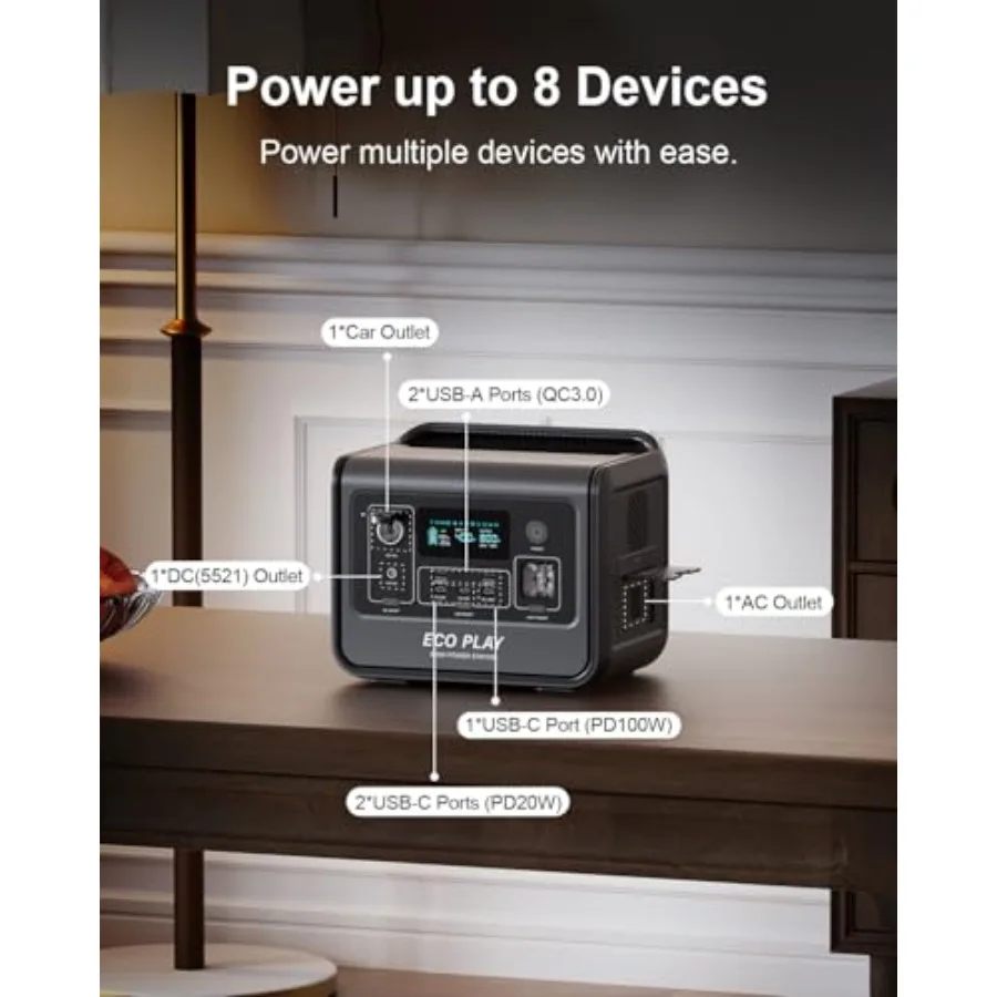 EP800 ポータブル電源 512Wh LiFePO4バッテリー ソーラー発電機 AC 800W 1200W最大出力 急速充電1.5時間 8出力