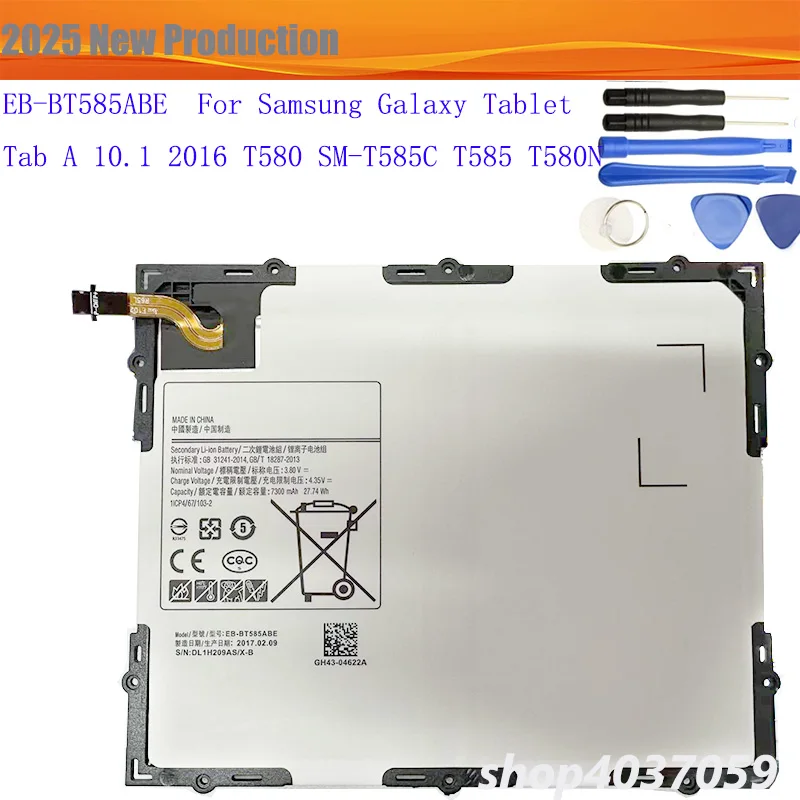 4.35V EB-BT585ABE Battery For Samsung Galaxy Tablet Tab A 10.1 2016 T580 SM-T585C T585 T580N 27.74Wh 7300mAh + Free tools