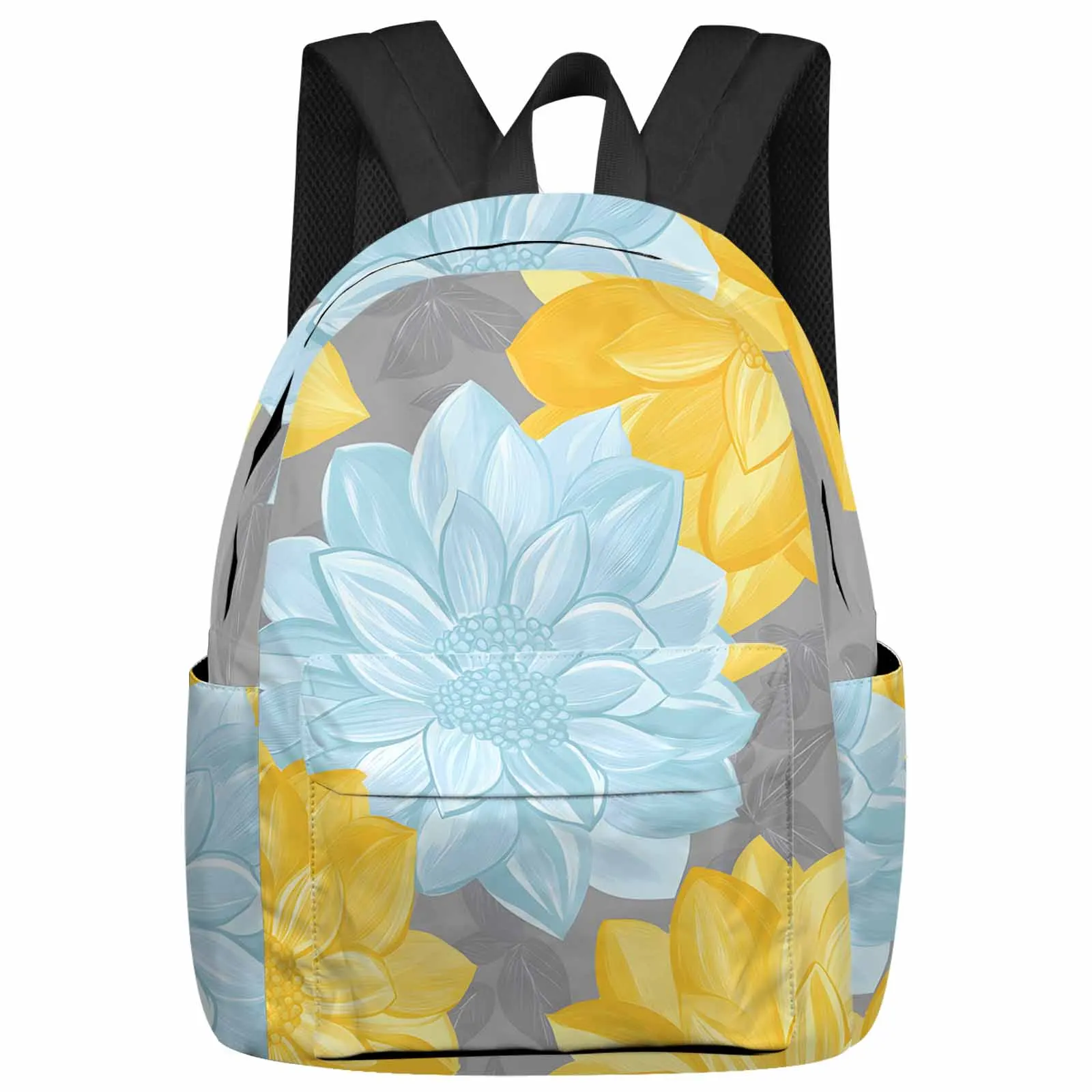 

Vintage Yellow Grey Flower Backpack Teenagers Student School Bags Laptop Custom Backpack for Men Women Travel Bag