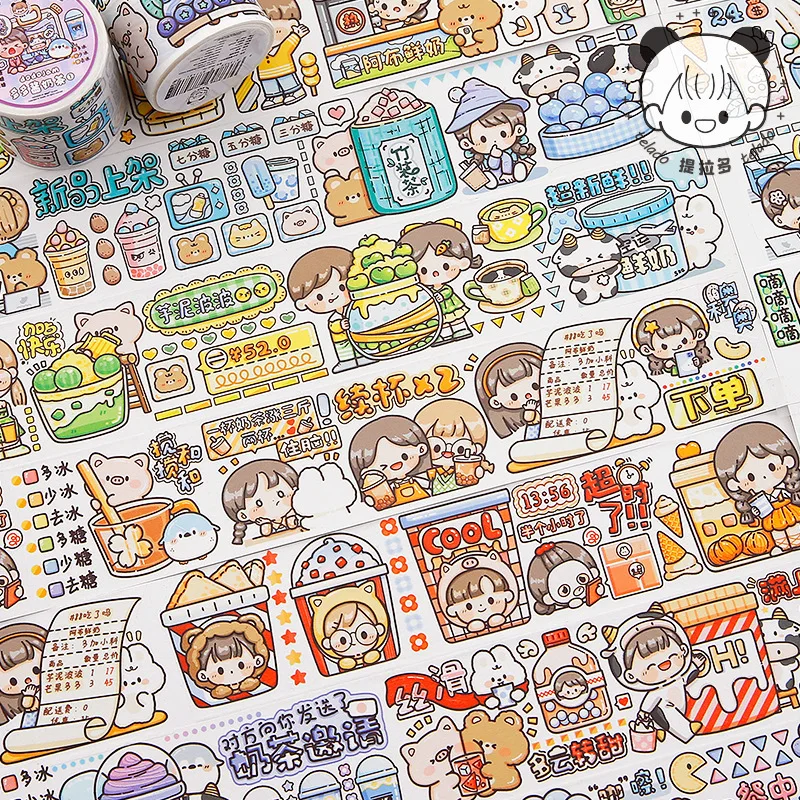 Telado Creative Cute Milk Tea Cartoon Girl e Paper Tape Hand Ledger Girl Heart Decoration Cute Sticker Washi Tape