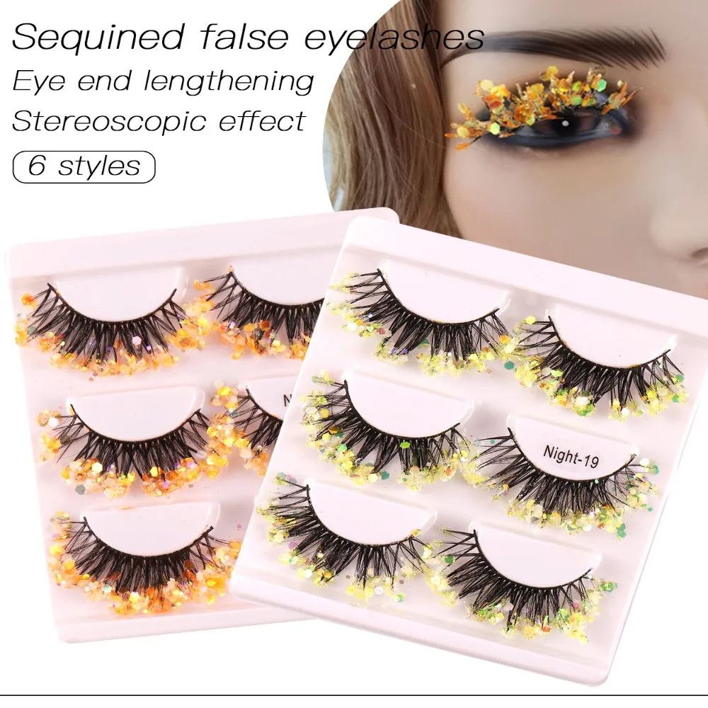 Colorful Luminous 3D False Eyelashes Thick and Exaggerated DIY Glitter Lashes Shining Fluoresent Eyelashes Party Rainbow Lashes