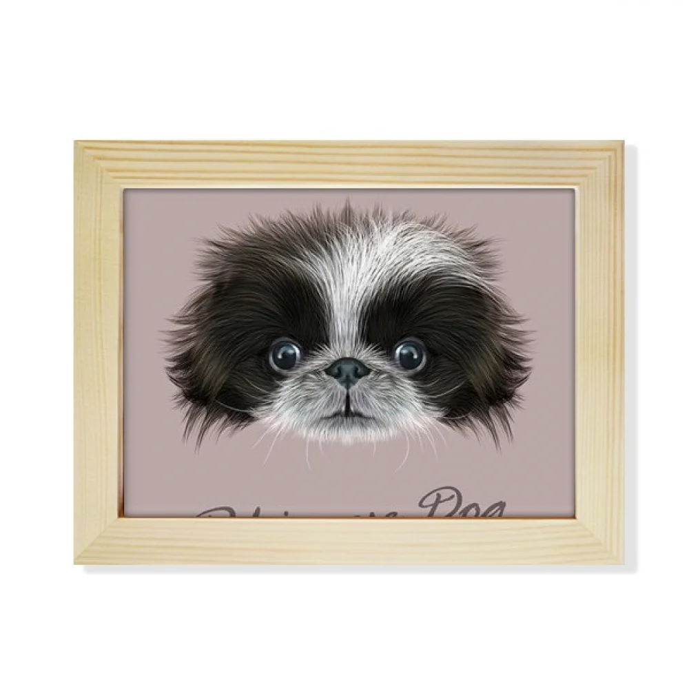 Black and white Cute Pekingese Dog Pet Animal Desktop Photo Frame Picture Art Decoration Painting 6x8 inch