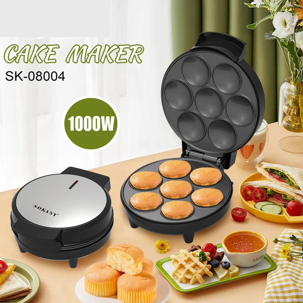 1000W Electric Baking Pan Crepe Egg Tart Maker Non-stick Coating Waffle Donuts Machine Home Cake Machine Breakfast Maker Toaster